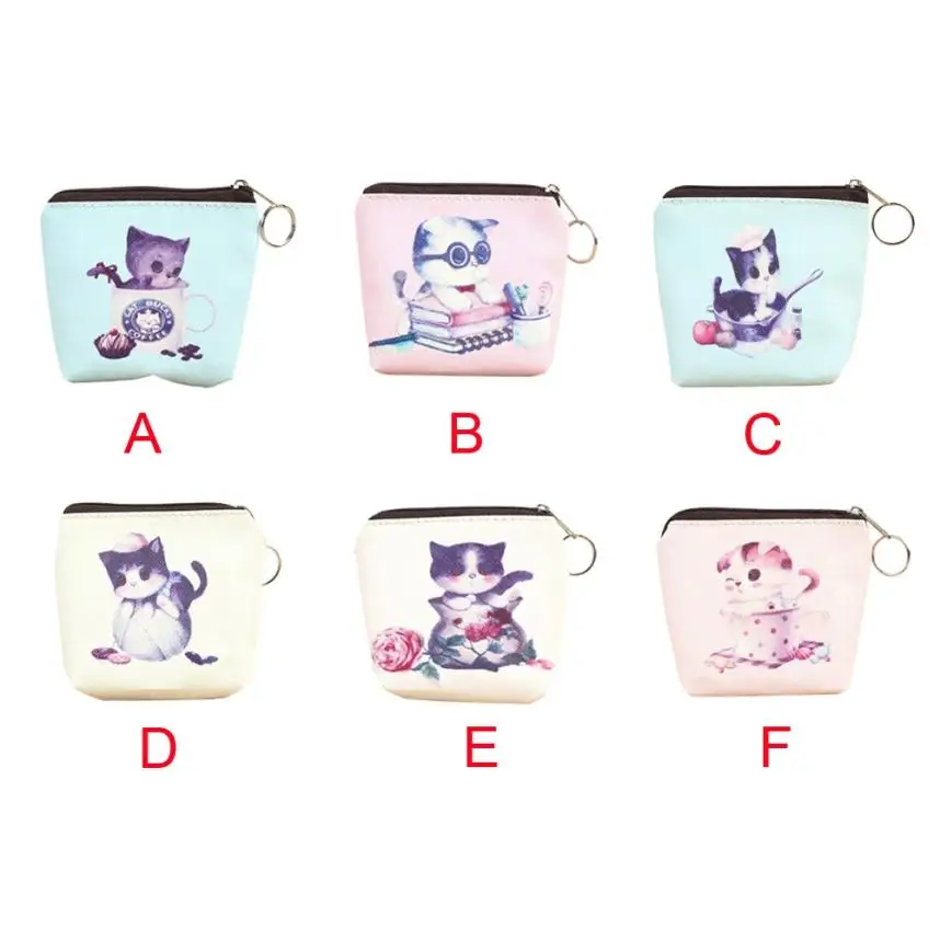 Purses For Kids Cute Cat Women Key Card Bag Lady Wallet Girl Leather