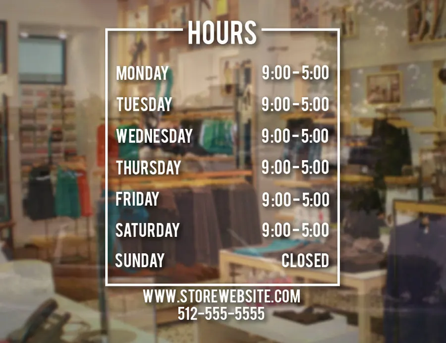 

Store Hours Sign - Business Vinyl Decal Hours Of Operation Sticker Simplistic Square Window Door Glass Sticker Waterproof BH09