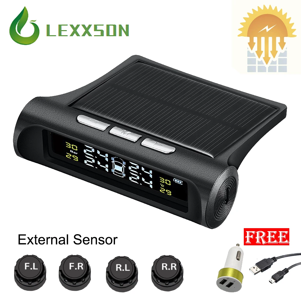 

2018 TPMS Car Auto Wireless Tire Pressure Monitoring System Solar Power Digital LCD Color Display With 4 External