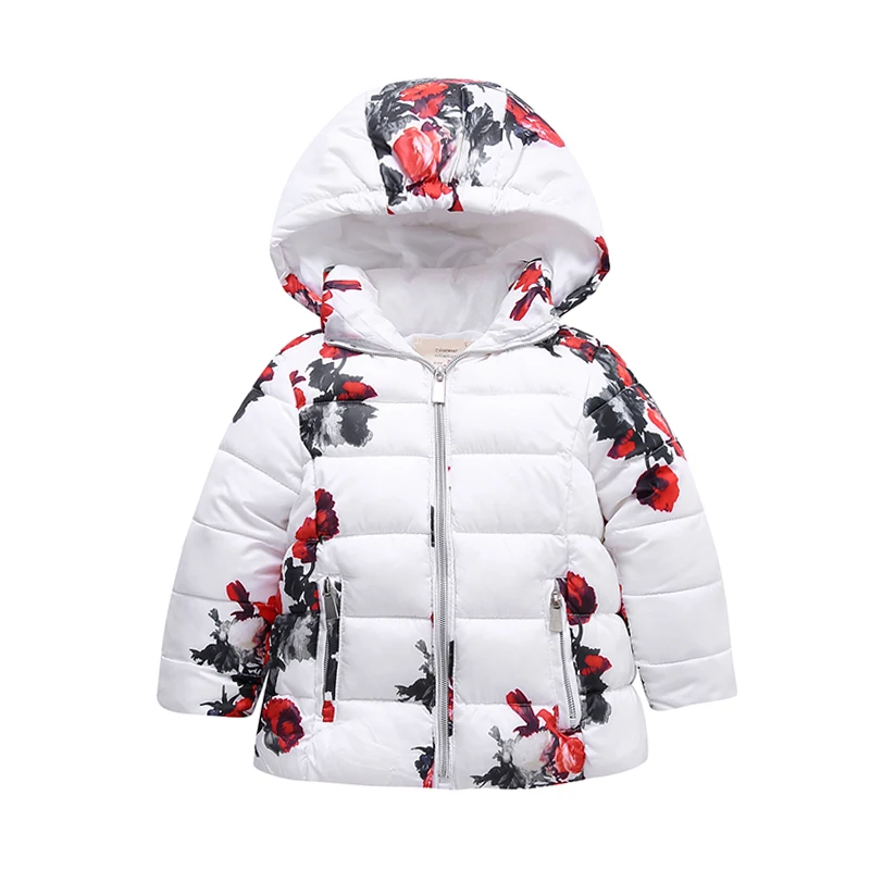 Children Girls White Winter Warm Coat For Girls Plum Flower Outfit