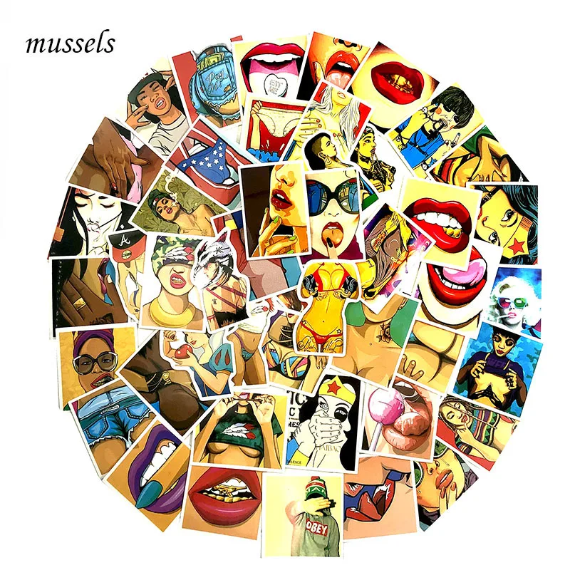 

47pcs/lot DIY Indulge Vulgar woman For Skateboard Laptop Luggage Snowboard Fridge Phone Toy Styling Home Decor Notebook Stickers