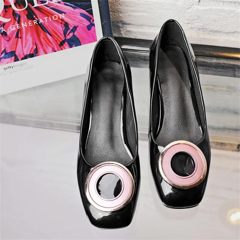 Fashion Women Pumps Shallow Mouth Thick Heel Office Lady Shoes Classic Sexy Patent Leather Block Heels Shoes Woman Large Size 48 (18)