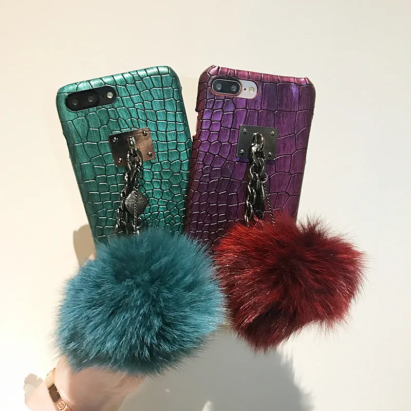 Aoweziic Fox wool ball 8plus mobile phone shell female For iphone 6s leather jacket X XS MAX XR American 7plus chain drill 6plus