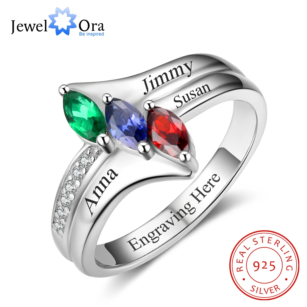 Family Ring Personalized Birthstone Engrave Name Rings 925 Sterling Silver Jewelry Anniversary Birthday Gift (JewelOra RI102985)
