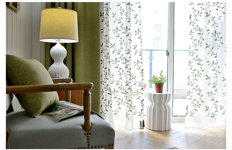 Современные Простые однотонные linenblackout шторы для плоского залива французское окно гостиная спальня Вышивка Тюль sheer виноградные листья