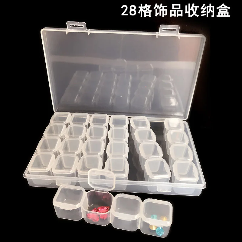 

New 28 lots Clear Plastic Jewelry Box Organizer Storage Container Nail Art Rhinestone Storage Box with Removable Dividers Case