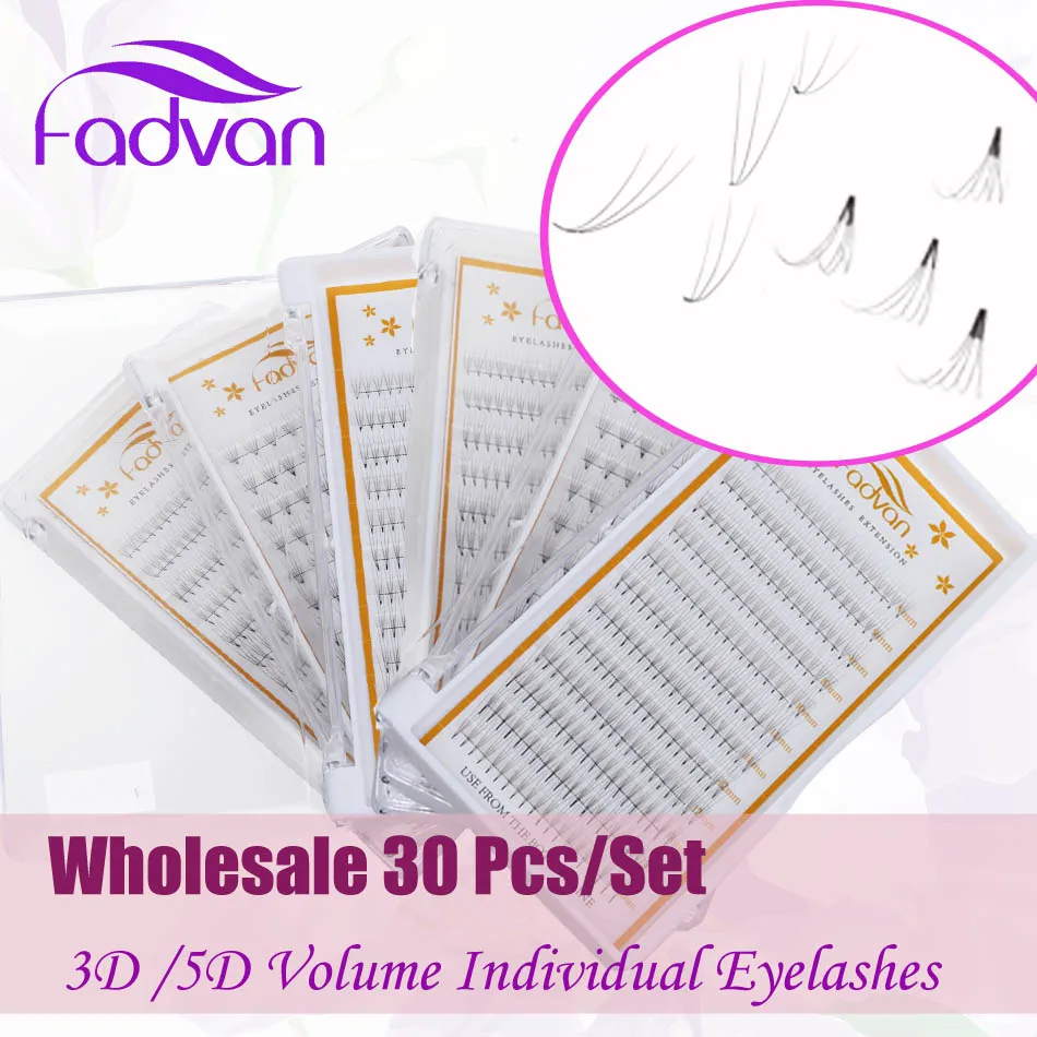 

30 Case/Set Silk Eyelashes 0.07mm C 3D/5D Wave Individual Eyelashes Extension Volume Fan Root Mink Black Soft False Eye Lashes