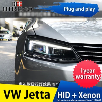 

Hireno Headlamp for Volkswagen Jetta 2012-17 Headlight Headlight Assembly LED DRL Angel Lens Double Beam HID Xenon 2pcs