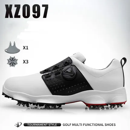 XZ097 black white Новинка года; PGM; обувь для гольфа; Мужская Водонепроницаемая дышащая противоскользящая обувь; шнурки; спортивная обувь; Шипованная обувь - Цвет: XZ097 black white