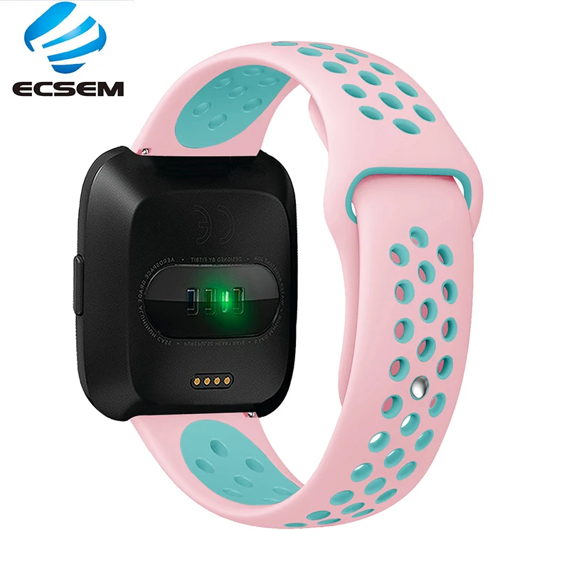 

ECSEM Wrist Strap Replacement for Fitbit Versa Pin-and-clasp Buckle Breathable Soft Silicon Rubber Band 10 Color Available