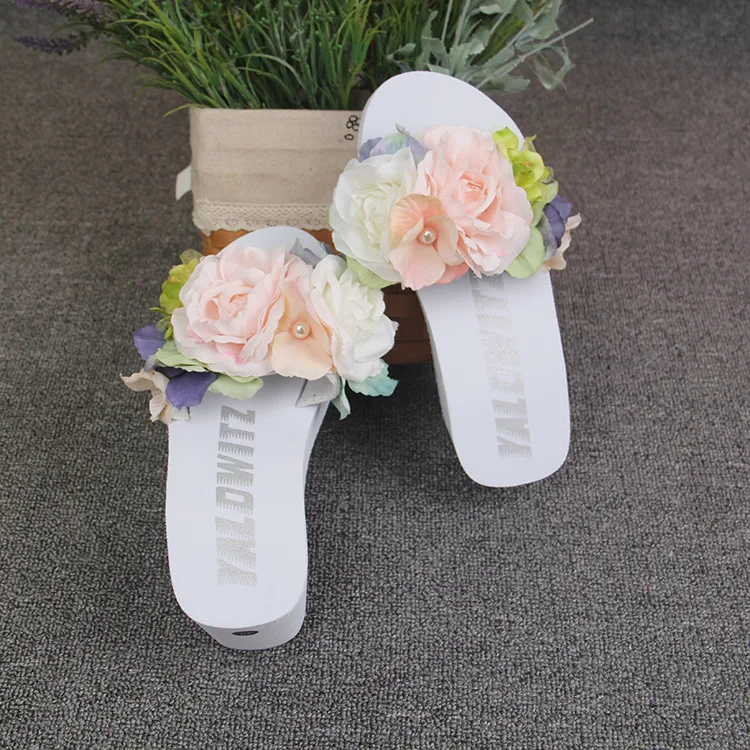 Womens New Handmade Flowers White Flip Flops Wedges Shoes Online Sale Slipper Beach Sandals Cheap64