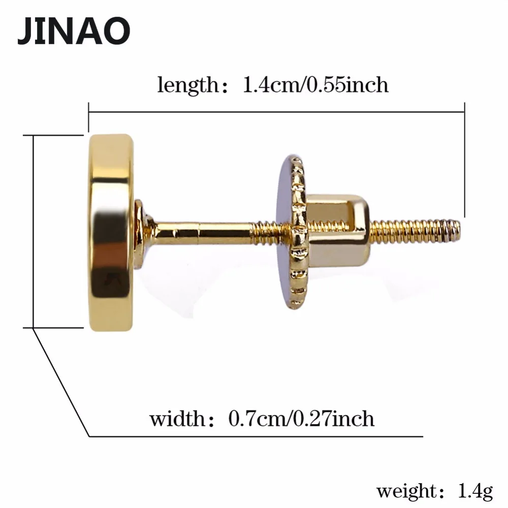 JINAO, новая мода, хип-хоп, медный, золотой цвет, покрытый льдом, CZ камень, лаборатория, D, серьги-гвоздики с завинчивающейся задней частью, для мужчин и женщин, ювелирные изделия