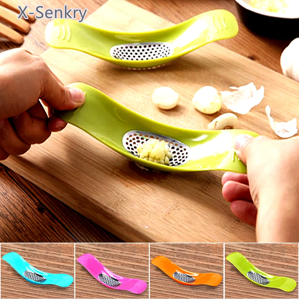

Colorful Garlic Press Rocker Grinder Slicer Gadget Kitchen Garlic Crusher Choper Cooking Tools Household Garlic Cutter Grater