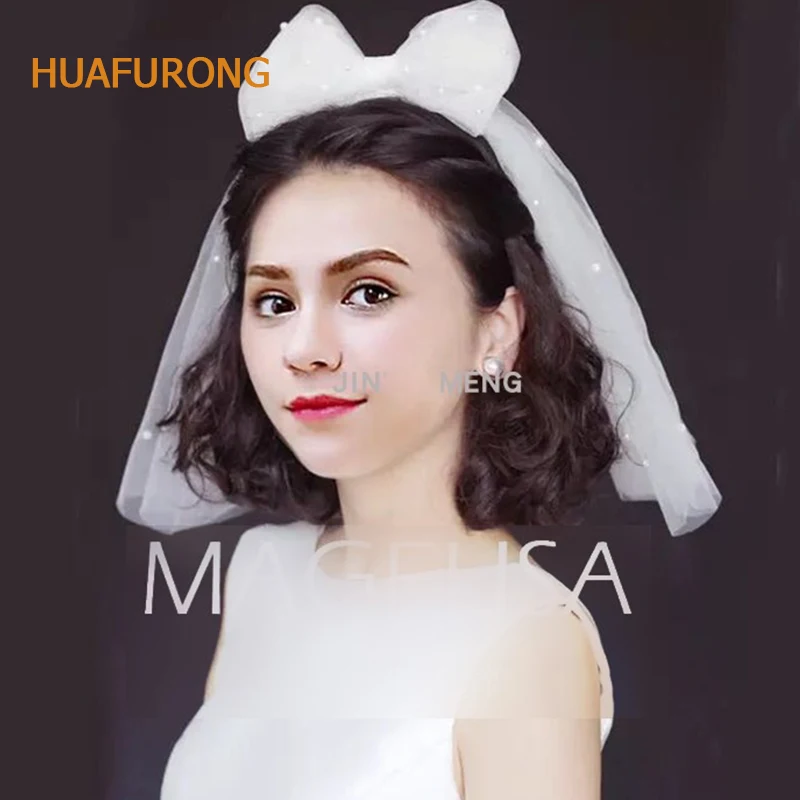 Huafurong изготовленный на заказ белый короткий слоновой кости лук Свадебная Фата с