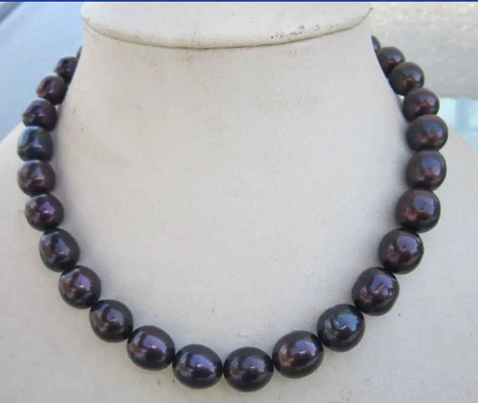 

22" hot 11-13mm tahitian Genuine natural south sea black pearl necklace 14k