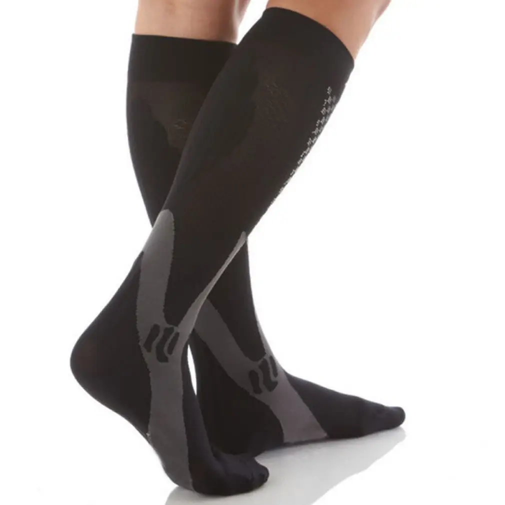 Компрессионные носки унисекс для мужчин и женщин, растягивающиеся Гольфы ниже колена для занятий спортом, бега, беременности, здоровья - Цвет: Черный