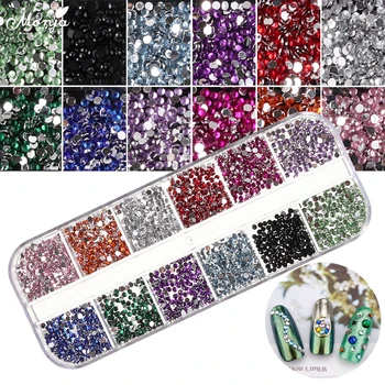 

Monja 2/4mm Nail Art Multi Color Flat Back Glitter Rhinestone 3D Charm Decorations Accessories Manicure Tools