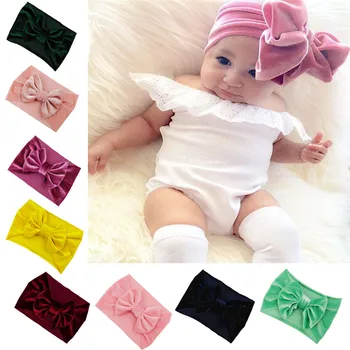 

9 Colors Fashion children's cotton large bow hair band gold velvet bow baby hair ring hair accessories Drop shippong 2018