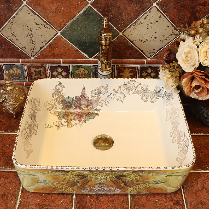 Jingdezhen factory directly art hand painted ceramic hair wash basin bathroom sinks rectangular (8)