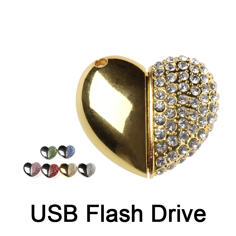 Лучший Metal heart карту флэш памяти с интерфейсом usb 4 ГБ 8 ГБ 16 ГБ 32 ГБ 64 ГБ diamond USB2.0 флэш памяти memory stick U диск флешки модные Флеш накопитель