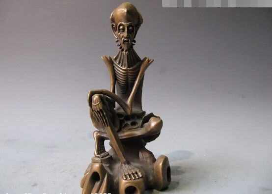 

S0395 Chinese Pure Copper Bronze skeleton arhat Damour Dharma DaMo Buddha God Statue D0318