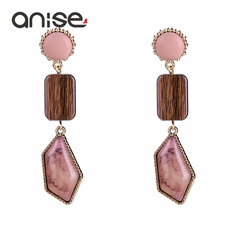 Anise Fashion Irregular Earrings Woman Brown Acrylic Wood Tassel Long Stud Female Exaggeration Statement Jewelry Gifts | Украшения и