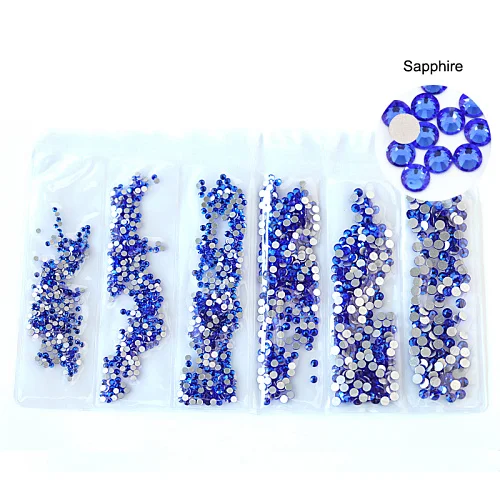 1600 шт, SS4-SS12, стеклянные стразы для дизайна ногтей, хрустальные плоские с оборота Стразы для дизайна ногтей, очаровательный дизайн для самостоятельного украшения ногтей B0919 - Цвет: Sapphire