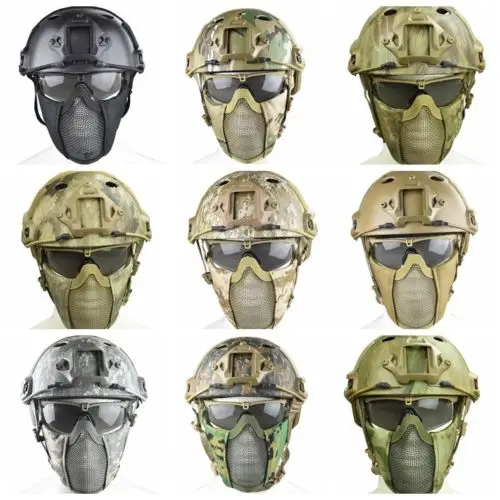 

OUTDOOR U.S. MILITARY TACTICAL AIRSOFT PAINTBALL WARGAME CS FAST HELMET & ADJUSTABLE HALF FACE MESH MASK & GOGGLE COMBINAT