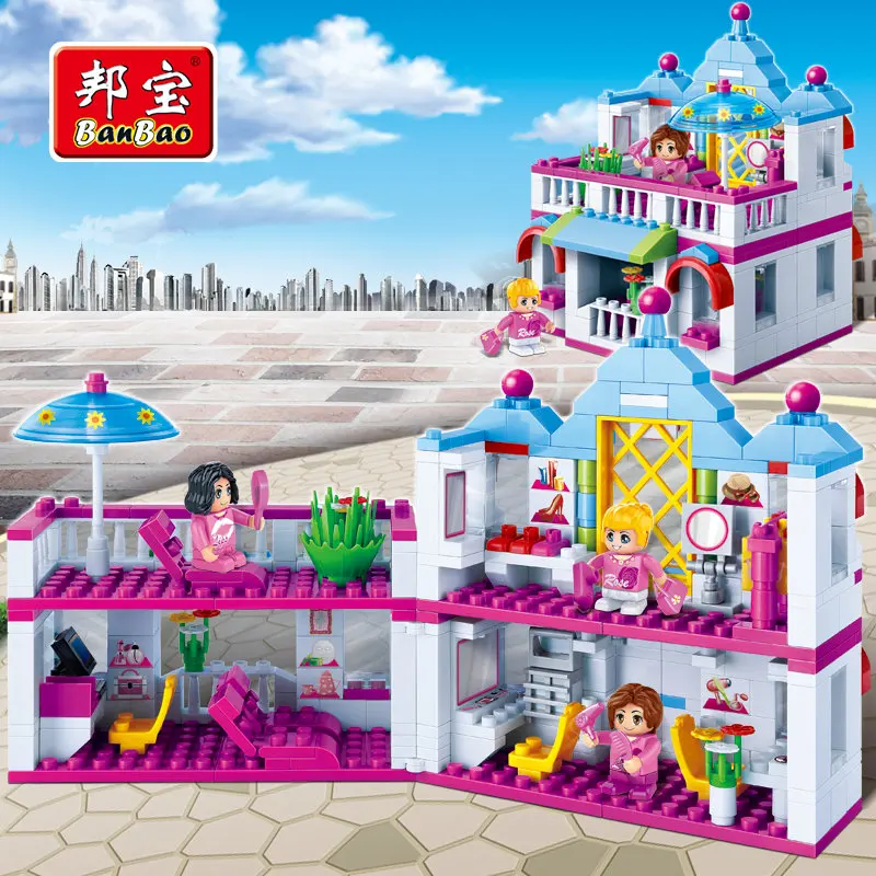 

BanBao Girls Educational Building Blocks Toy For Children Gifts City Friends Beauty Shop Stickers Compatible Legoe