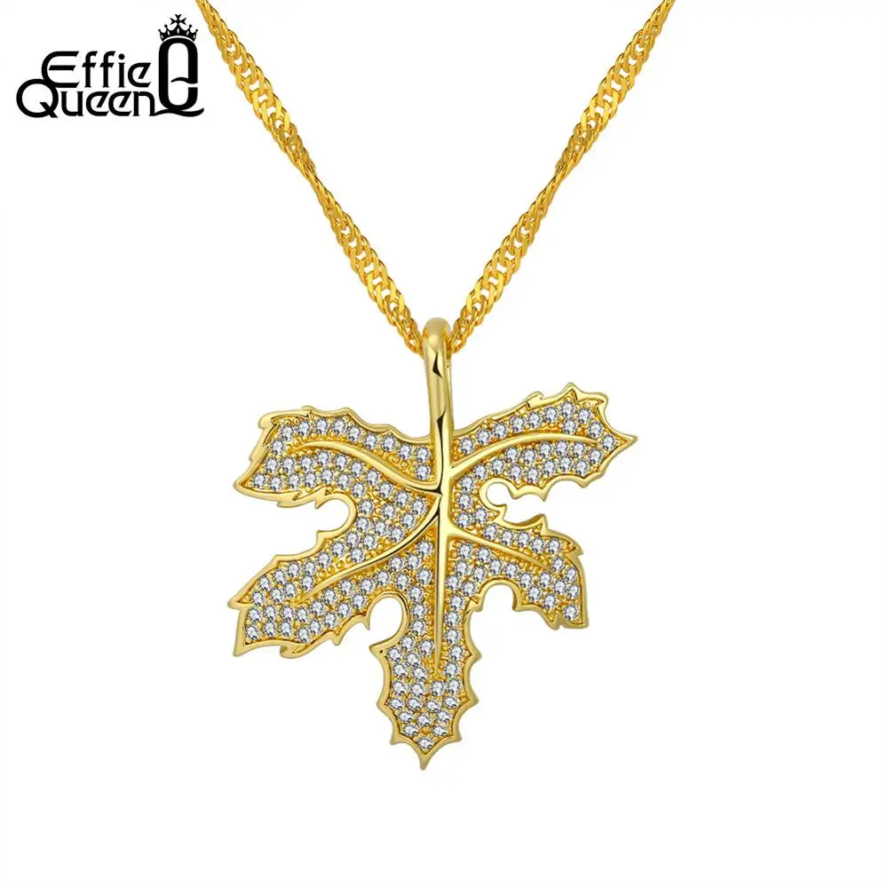 

Effie Queen Romantic Maple Leaf Pendants Necklaces For Women AAA Cubic Zircon Gold-color Big Pendant Wedding Jewelry Gift DN170