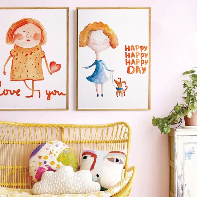 new kawaii cute girl wall art canvas print cartoon watercolor wall painting prints kids room - Prints For Kids new kawaii cute girl wall art canvas print cartoon watercolor wall painting prints kids room - Prints For Kids
