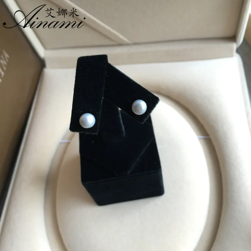 

[Ainami] Perfect Real Pearl Jewelry AAA 6-7MM Gray Freshwater Pearl Earrings Stud Jewelry Wedding Party Gift free shipping