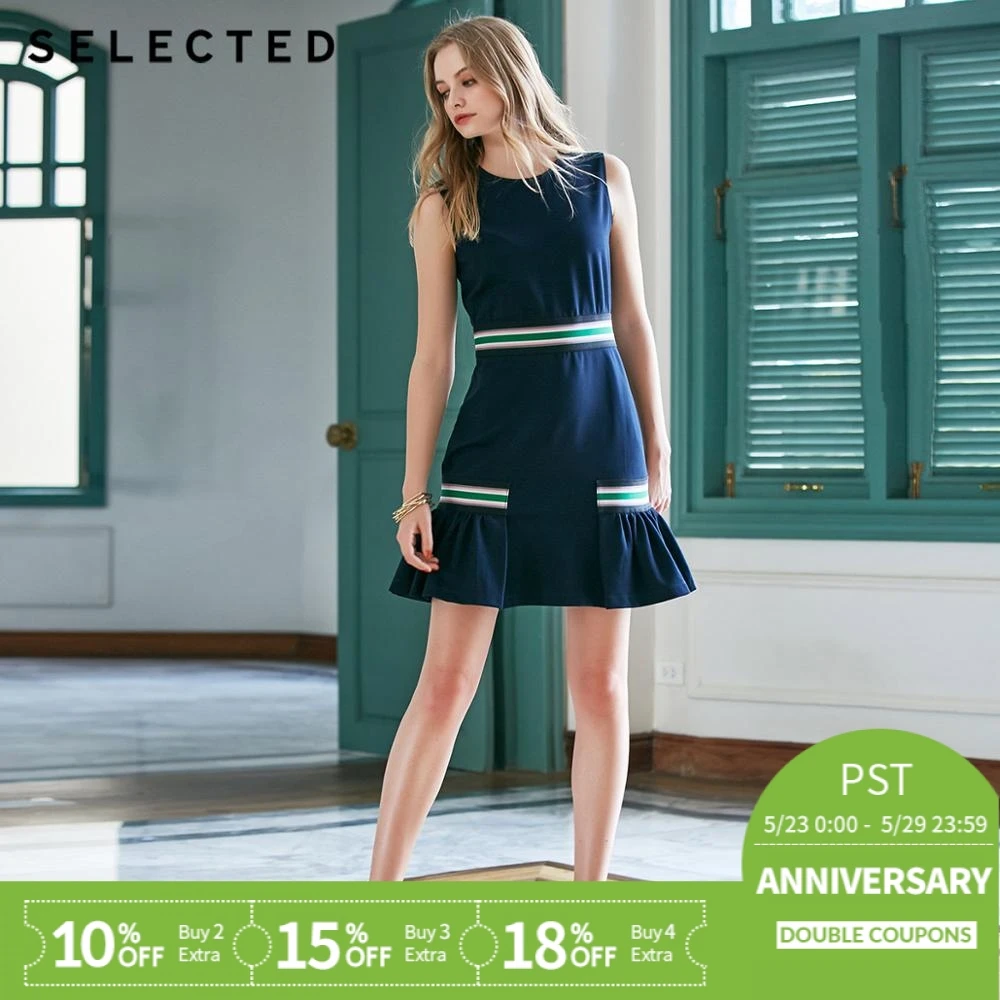 

SELECTED new women's elastic striped tie-up slim umbrella type sleeveless dress S|419161501