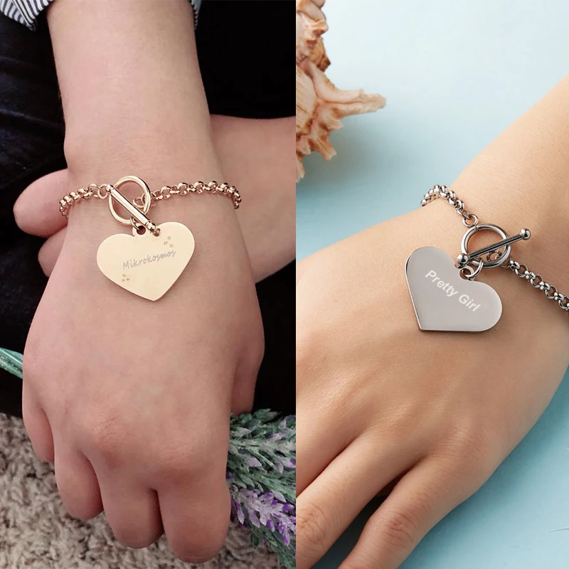Rinhoo Индивидуальное Имя ID Сердце браслет золото нержавеющая сталь начальный шарм браслеты для женщин персонализировать ювелирные изделия лучший друг подарок