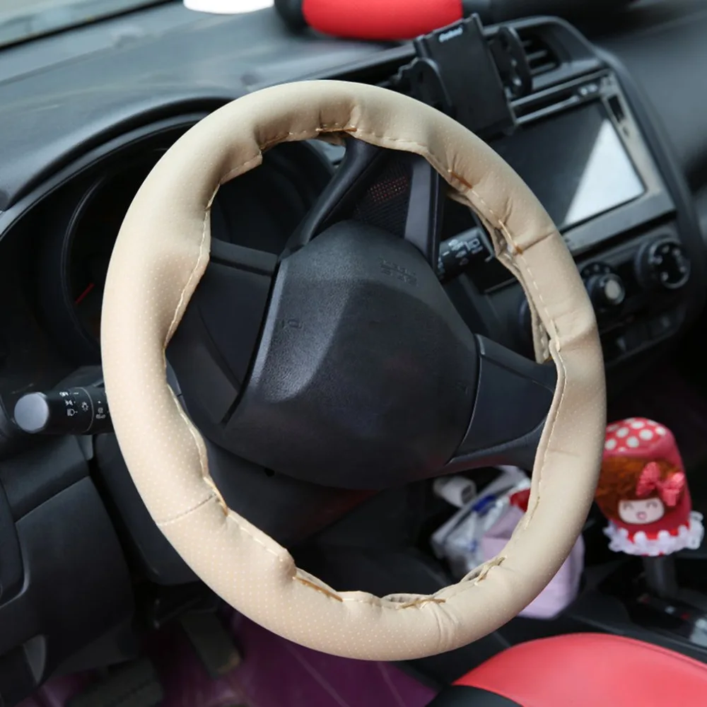 4 цвета DIY текстура мягкий авто чехол рулевого колеса автомобиля с иглами и резьбой искусственная кожа автомобиля Стайлинг чехлы Люкс Горячая