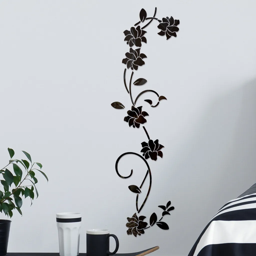 3D Diy Flower Shape Acrylic Wall Sticker Modern Stickers Muraux Mirror wall stickers Adesivi Murali зеркальные наклейки