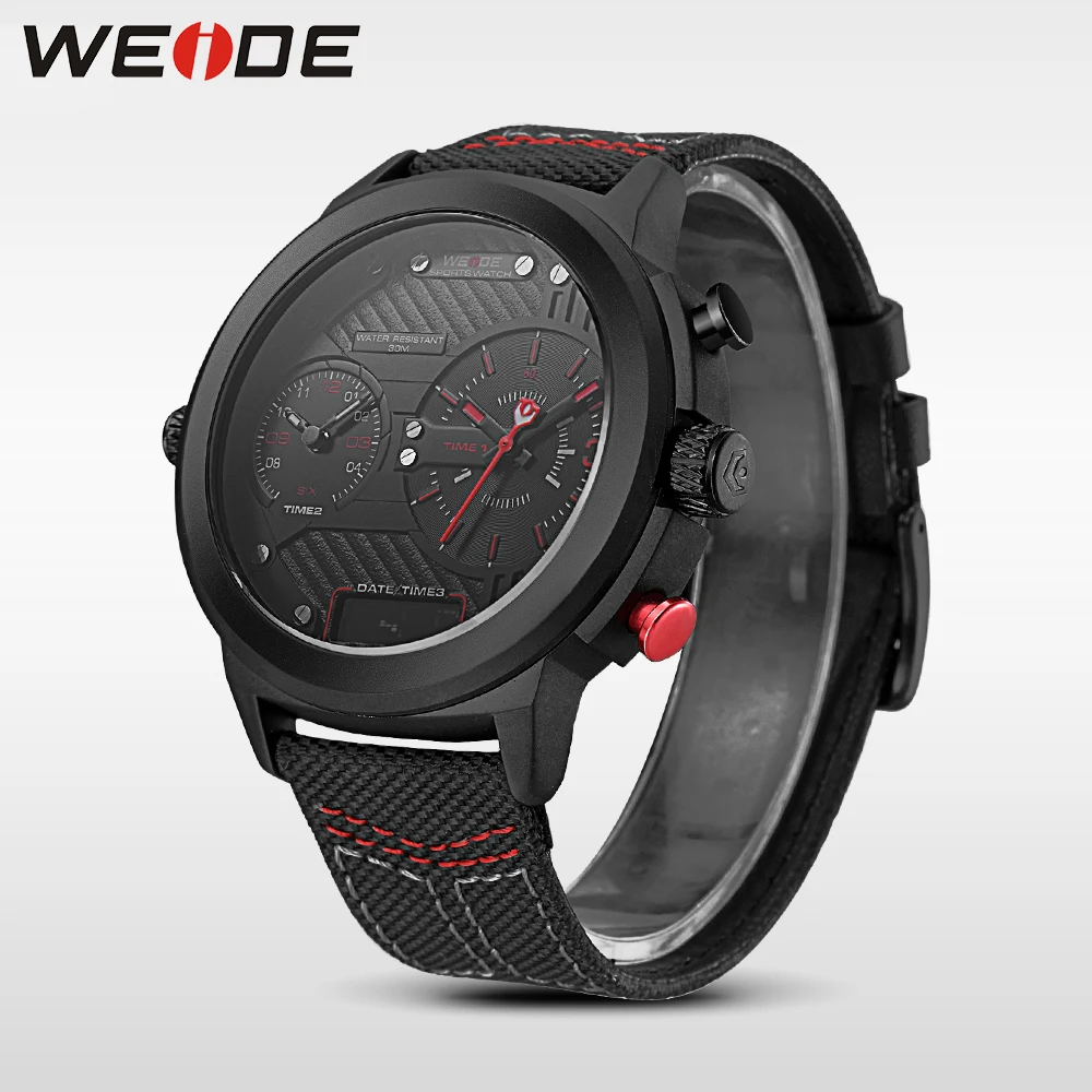 WEIDE Роскошные часы спортивные цифровые нейлоновые ремешок черный круглый