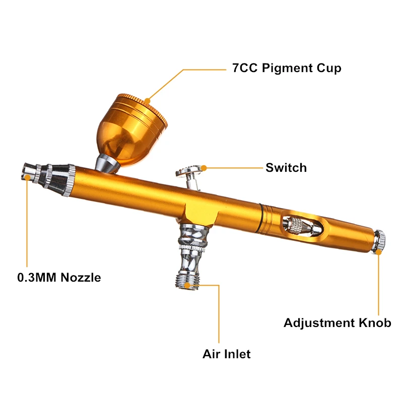 0,3 мм Двойное действие Аэрограф спрей ручка 7CC Аэрограф распылитель комплект Временная татуировка краска для тела дизайн ногтей косметический инструмент дял макияжа