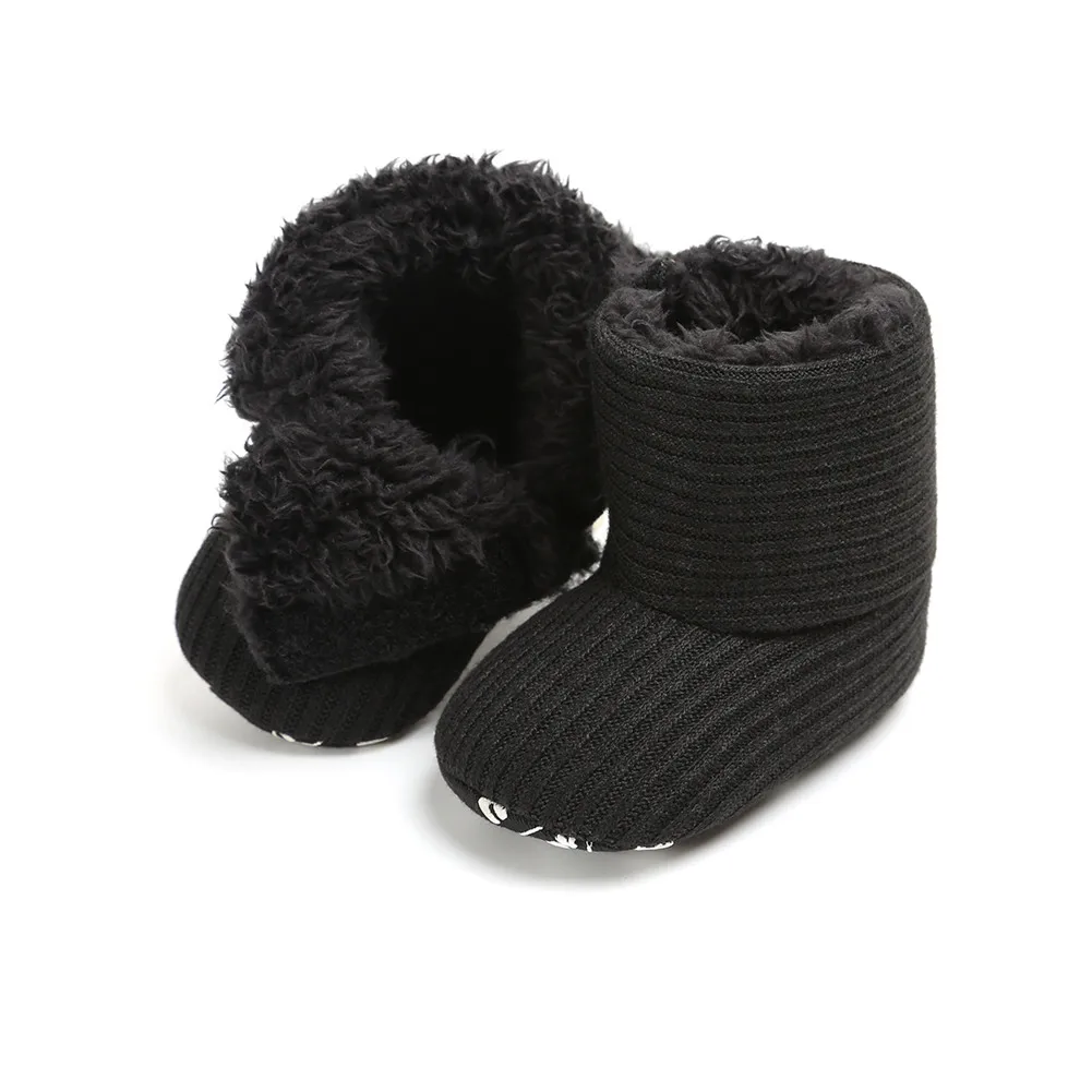 Зимние ботинки для новорожденных девочек и мальчиков; зимние ботинки на мягкой подошве для младенцев - Цвет: Черный