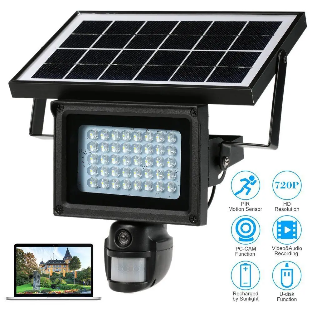 

720P HD Solar IP Camera PIR Motion Detection CCTV Security Camera DVR Recorder With 40 IR LEDS Solar Floodlight Street Lamp