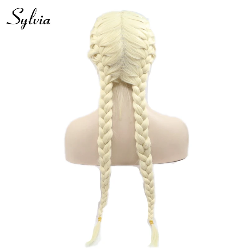  Sylvia 613# blonde two ponytail braided synthetic lace front wigs with baby hair natural box braids