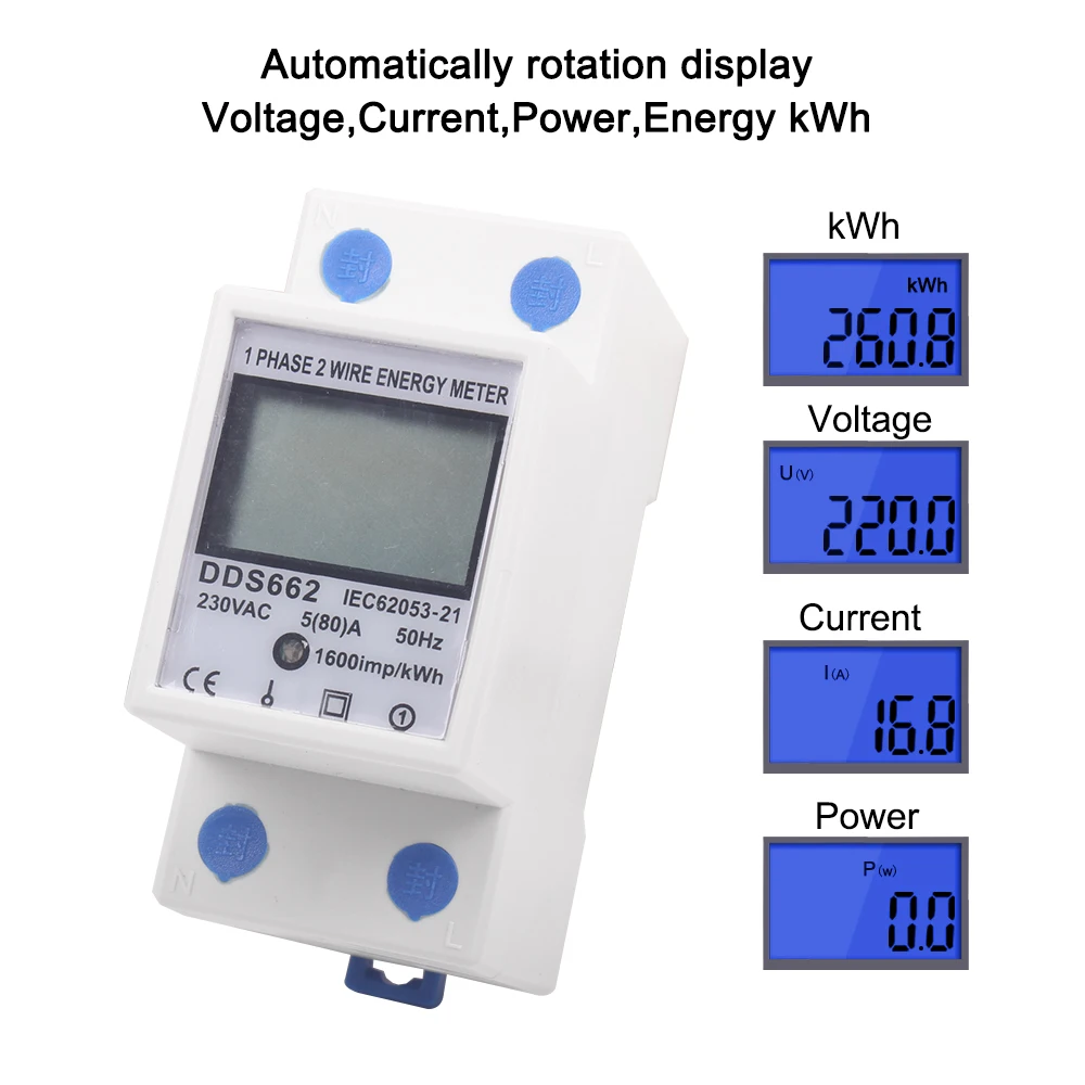 Single Phase Two Wire LCD Digital Display Wattmeter Power Consumption Energy Electric Meter kWh AC 230V 50Hz Electric Din Rail