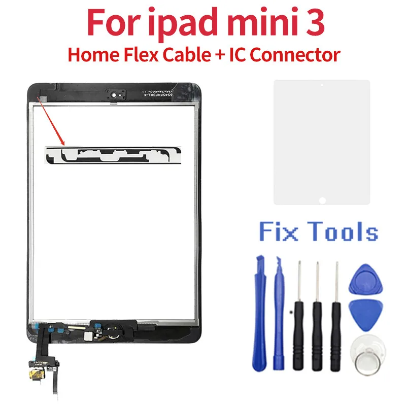

For iPad mini 3 Touch Screen Digitizer Assembly Home Button & Home Flex Cable + IC Connector mini 1 & 2 Touch panel replacement
