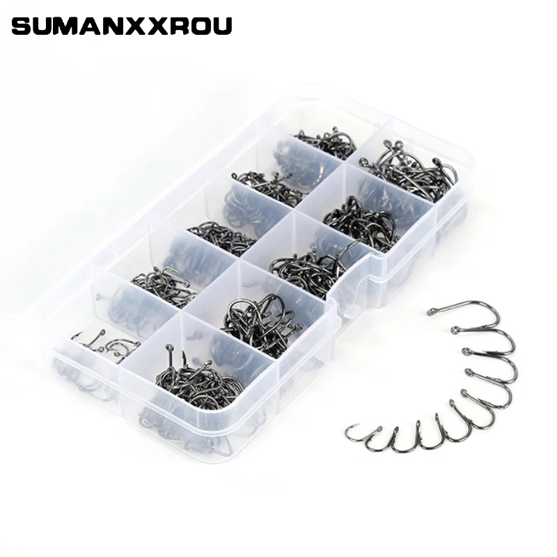 

500Pcs/box High Carbon Steel Circle Owner Winter Fishing Hooks Set Size #3-#12 Freshwater Fishhook Sets Strong Fish Tackle TJZ
