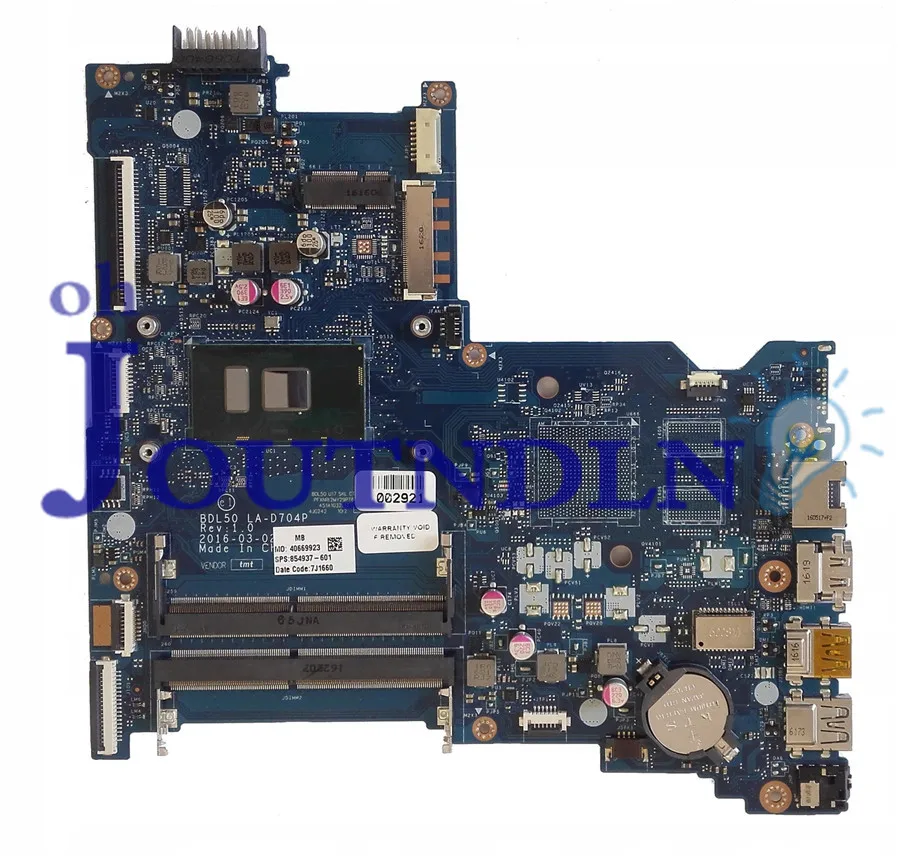 JOUTNDLN для hp Pavilion 15-AY Материнская плата ноутбука 854937-001 854937-501 854937-601 BDL50 LA-D704P W/SR2EY i5-6200U процессор