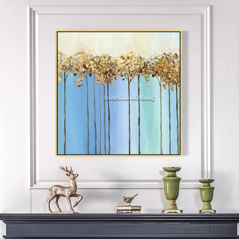 Canvas painting cuadros decoration Wall art Pictures for living room home decor Hand blue gold oil painted modern abstract87