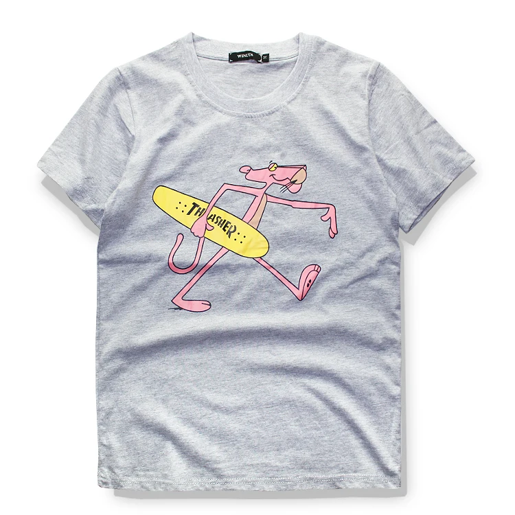 Summer new casual Pink Panther skateboard printing short sleeved T