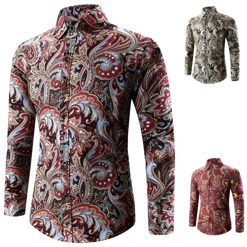 Весенняя Мужская рубашка с одним отложным воротником, зимняя рубашка с пуговицами, Осенние Длинные вечерние модные повседневные рубашки с принтом пейсли, 5XL Y1