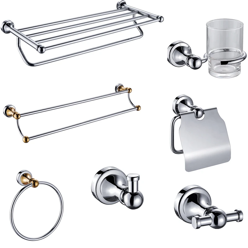 

Chrome Bathroom Hardware Set Brass Towel Paper Holder Toothbrush Cup Holder Wall Mounted Robe Hook Silver Bathroom Accessories