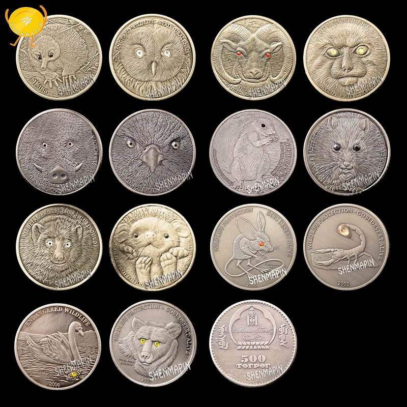

14 Pieces Endangered Wildlife Protection Commemorative Coin Mongolia 1 Oz 999 Silver Coins Collectibles 500 Torpor Coins